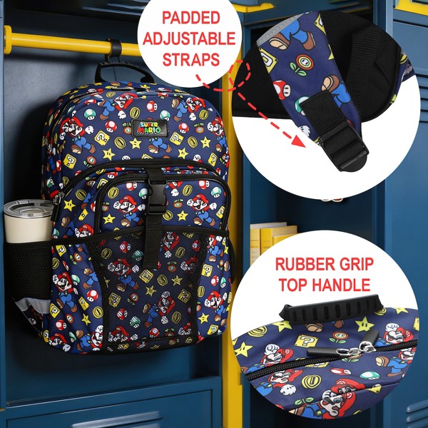Set de mochila y lonchera para niños de 16" de Super Mario Bros., 2 piezas, para escuela y viajes 4