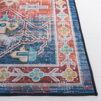 Tucson Blue and Rust Machine Washable Runner Rug