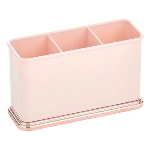 Mdesign Plastic Makeup Organizer Storage Caddy Bin, 3 Sections, Pink 