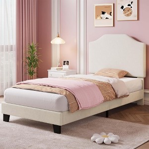 Twin Size Velvet Bed Frame, Corduroy Upholstered Twin Bed Frames Platform with Adjustable Headboard - 1 of 4