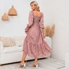 Women's Square Neck Smocked Floral Sundress Ruffled Hem Summer Dress Casual Mini Dress with Puff Sleeves - 4 of 4
