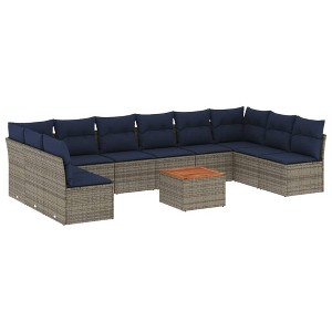 vidaXL 11 Piece Patio Sofa Set with Cushions Gray Poly Rattan - 1 of 4