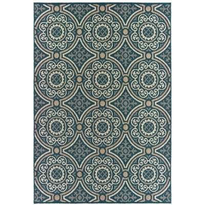 Oriental Weavers Latitude 609B3 Teal/ Grey Indoor/Outdoor Area Rug - 6'7" x 9'2"