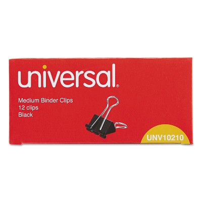 UNIVERSAL Medium Binder Clips 5/8" Capacity 1 1/4" Wide Black 12/Box 10210