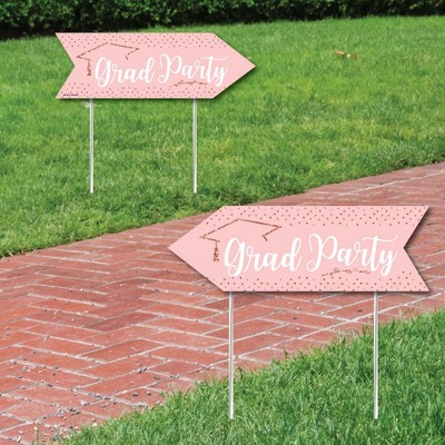 Big Dot of Happiness Rose Gold Grad - Graduation Party Sign Arrow - Double Sided Directional Yard Signs - Set of 2