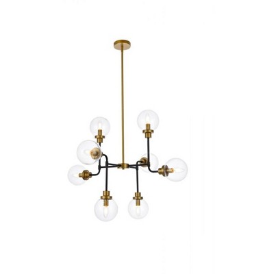 Elegant Lighting Hanson 8 lights pendant in black with brass with clear shade