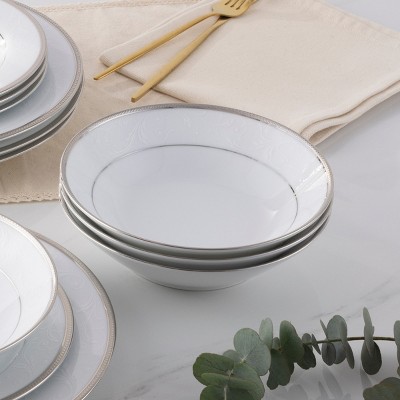 White Porcelain 12-Piece Dinnerware Set with Platinum Band