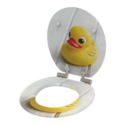 Sanilo Round Molded Wood Toilet Seat with No Slam, Slow, Soft Close Lid, Stainless Steel Hinges, Unique Fun Decorative Design, Yellow Rubber Duck