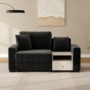 Christopher Knight Home Zeyn 63.2'' Modern Chenille Upholstered Single Sofa with Console, Storage Armrest and Pillows - 1 of 4