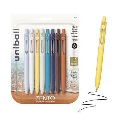 uniball Zento Retractable Liquid Gel Pens, 0.7mm Medium Point, Black Ink, Shoreline Barrel Colors, 8ct – Smooth, Quick-Drying Gel Ink