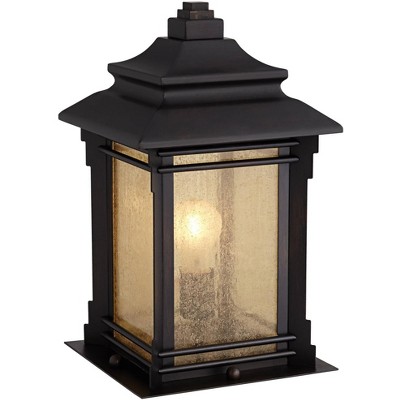 Franklin Iron Works Asian Outdoor Light Fixture Bronze 16.5" Textured Glass for Exterior House Porch Patio