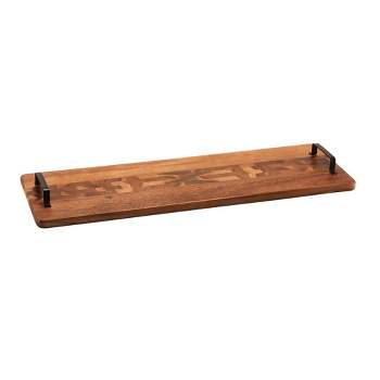 Kalmar Home Acacia Wood Tray w/ Metal Handles - Extra Long
