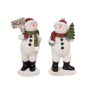 Transpac Resin Textured Snowman Figurines Set of 2 Colorful Christmas Decor for Tabletop and Mantel Holiday Gifts - 1 of 1
