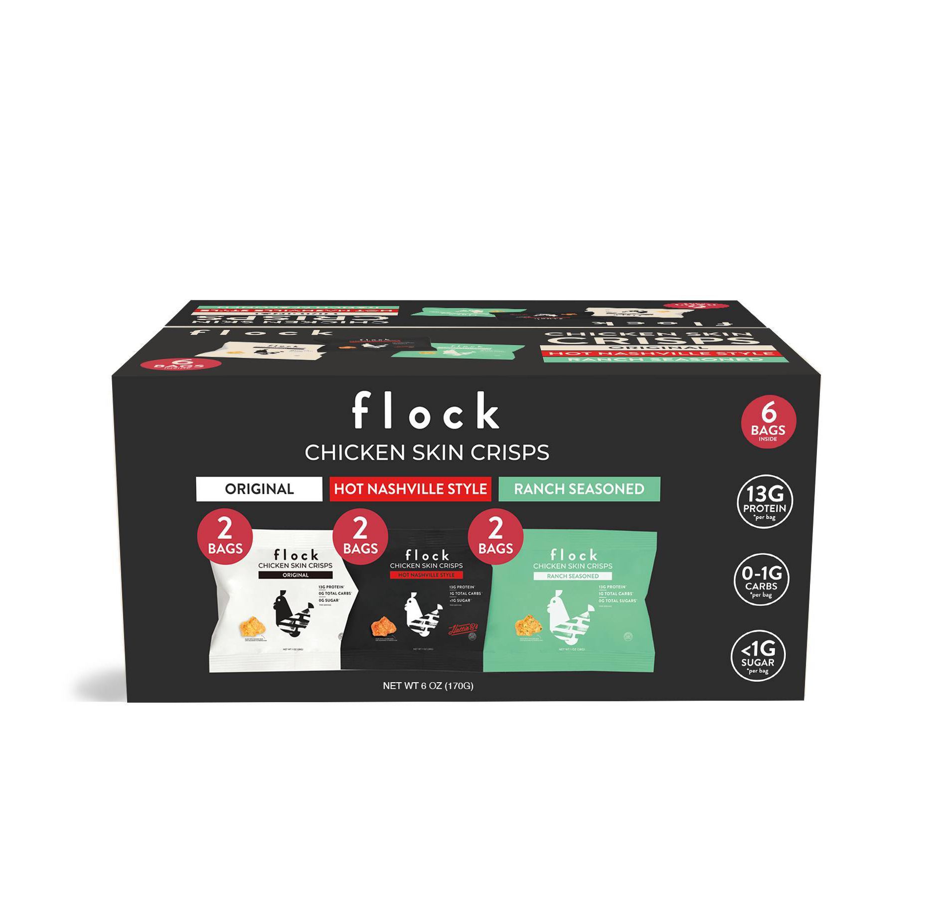Flock Foods Chicken Skin Jerky Crisps Multipack - 6oz