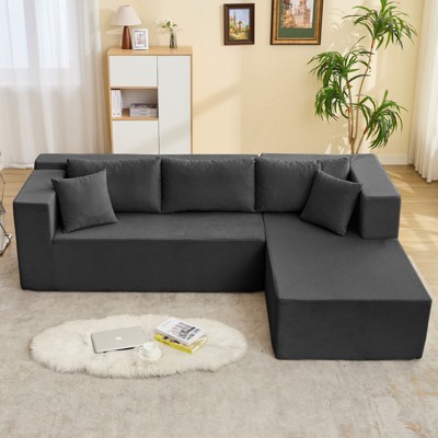 Mjkone W106'' Modern 2-Piece Free Combination Corduroy Upholstered L-Shaped Modular Sectional Sofa With Right Chaise And Pillows