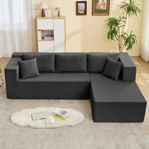 Mjkone W106'' Modern 2-Piece Free Combination Corduroy Upholstered L-Shaped Modular Sectional Sofa With Right Chaise And Pillows - 1 of 4