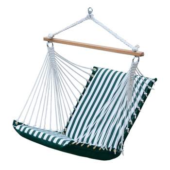 Hanging Soft Comfort Chair with Sunbrella - Green - Algoma: UV-Resistant, Fade-Resistant, Outdoor Hammock Chair with Hardwood Spreader