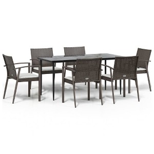 vidaXL Garden Dining Set Brown PE rattan Large Durable - 1 of 4