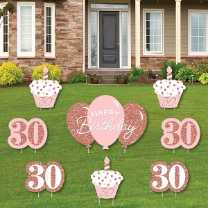 Big Dot of Happiness 30th Pink Rose Gold Birthday - Yard Sign and Outdoor Lawn Decorations - Happy Birthday Party Yard Signs - Set of 8 - 1 of 4