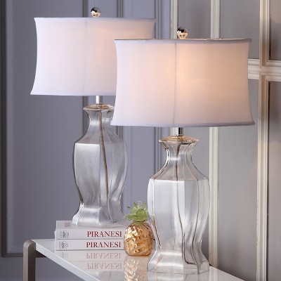 Wendy 28-inch Clear Glass Table Lamp Set with White Shades