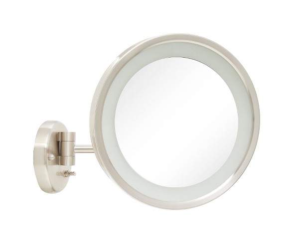 Jerdon 5X LED Halo Lighted Wall Mirror Nickel Finish