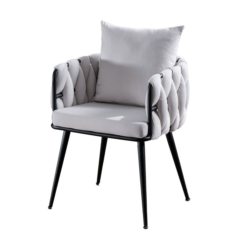 Set of 2 Modern Velvet Handwoven Dining Chairs with Black Metal Legs - ModernLuxe, 5 of 11
