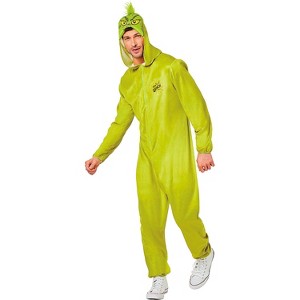 Dr. Seuss Men's How the Grinch Stole Christmas Halloween Costume Jumpsuit - Green X Large - 1 of 2