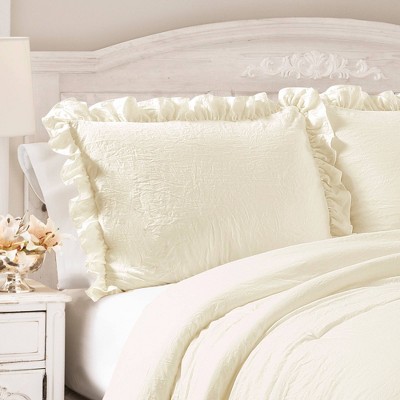 Lush Décor 3pc Full/Queen Reyna Comforter Set Ivory: Microfiber, Ruffled, OEKO-TEX Certified