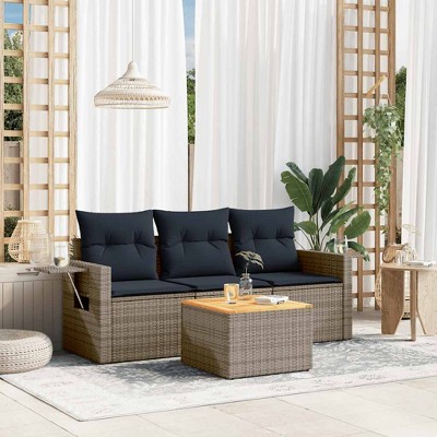 4 Piece Patio Sofa Set with Cushions Black Poly Rattan vidaXL