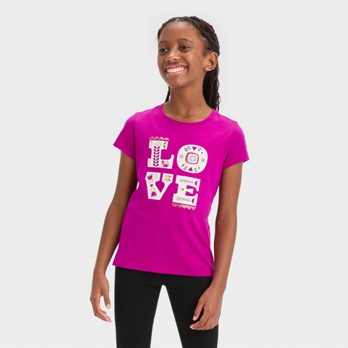 Girls' Short Sleeve 'love' Graphic T-shirt - Cat & Jack™ Magenta