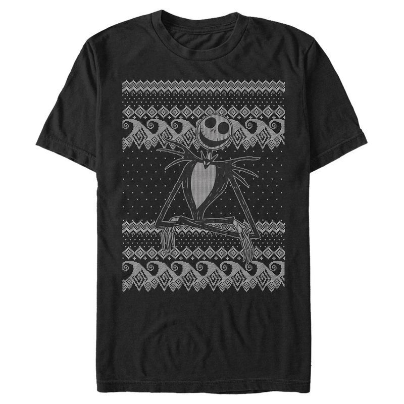 Men's The Nightmare Before Christmas Jack Skellington Distressed Christmas Sweater T-Shirt, 1 of 6