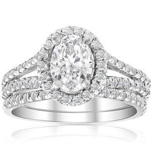 Pompeii3 1.75Ct Diamond & Oval Moissanite Engagement Wedding Ring Set 14k White Gold - 1 of 4
