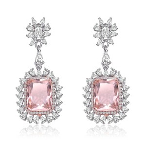 Guili Sterling Silver White Gold Plated Halo Dangle Earrings with Colored CZ, A Stunning Jewelry Piece That Brings Sparkling Beauty to Any Look - 1 of 3