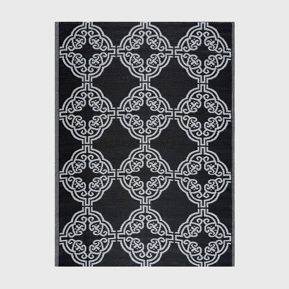 Photos - Area Rug Playa Rug 5'x7' Marrakesh Recycled Plastic Rectangle Woven Indoor Outdoor Floor Mat Black and White: UV, Fade & Water-Resist