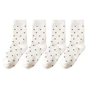 Anna-Kaci Women's 4 Pairs Knit Socks with Polka Dot Pattern Ribbed Cuffs Soft Stretch Fabric - 1 of 4