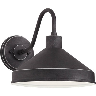Franklin Iron Works Ashe 10" High Modern Outdoor Wall Light Fixture Mount Porch House Exterior Outside Dark Sky Weatherproof Iron Black Finish Metal