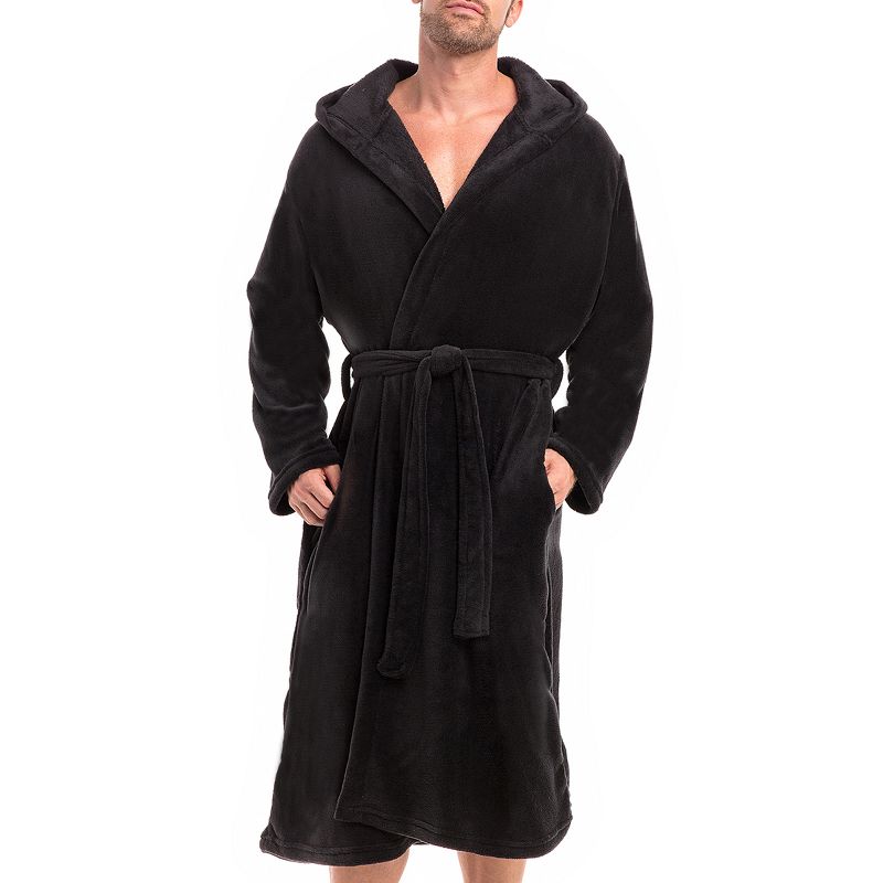 Alexander Del Rossa Men's Lightweight Fleece Robe with Hood, Soft Bathrobe, 1 of 7