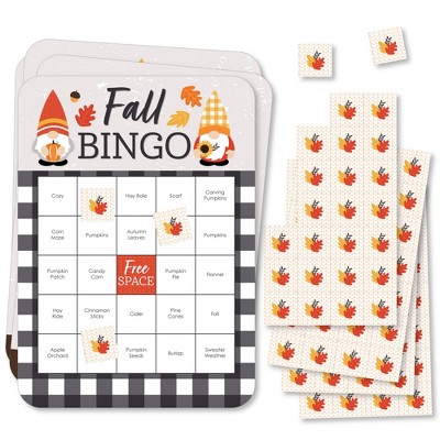 Big Dot of Happiness Fall Gnomes - Bingo Cards and Markers - Autumn Harvest Party Bingo Game - Set of 18