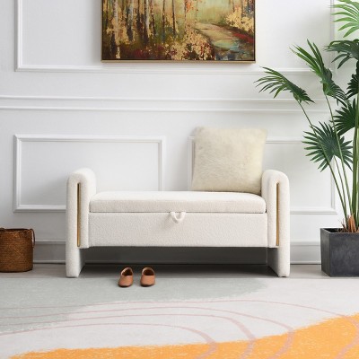 Modern Bed End Bench,Teddy Upholstered Large Foot Rest Stool,Window Vanity Bench With Arms And Storage For Living Room,Bedroom-Cuddlewood