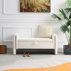 Modern Bed End Bench,Teddy Upholstered Large Foot Rest Stool,Window Vanity Bench With Arms And Storage For Living Room,Bedroom-Cuddlewood - 1 of 4