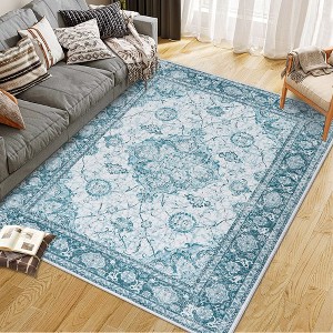 Area Rugs Traditional Vintage Floral Printed Rug Washable Non Slip Floor Carpet Soft Low Pile Rug for Living Room - 1 of 4