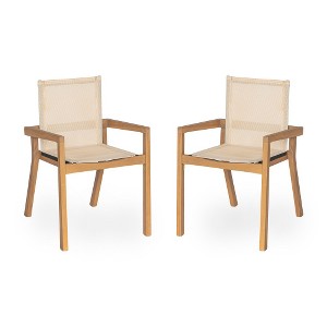 Ridstar 2-Piece Dining Chair Set with Teak Frame for Patio, Garden & Balcony-Beige - 1 of 4
