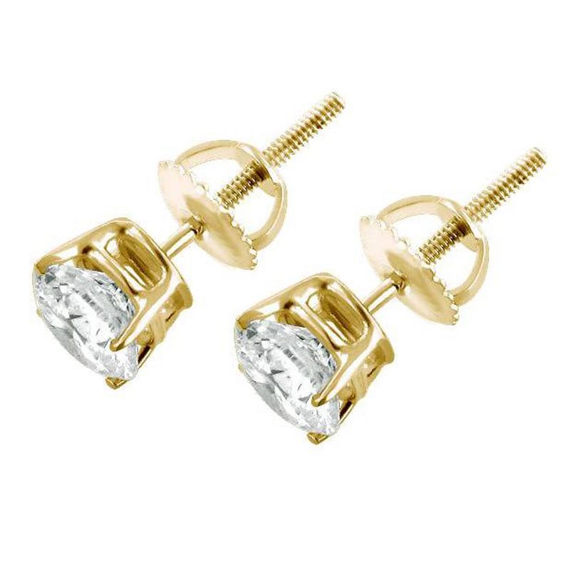 Pompeii3 1ct Round Cut Diamond Stud Earrings in 14K Yellow Gold with Screw Backs, 2 of 5