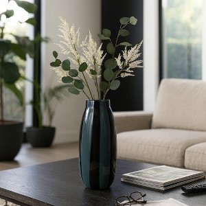 Decorative Glass Vase with Striped Finish for Living Room Decor - Modern Flower Vase for Home, Bedroom, and Office Decor - House Decor - Black - 1 of 4
