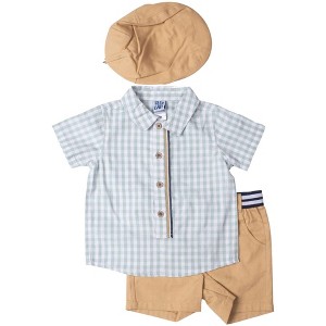 Little Lad Infant Boy's 3-Piece Woven Short Set with Hat - 1 of 2