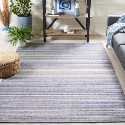 Handmade Blue and Yellow Striped Synthetic Area Rug, 3' x 5'