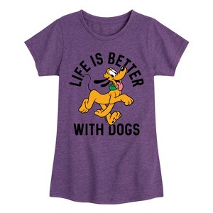 Girls' - Disney - Pluto Life Is Better With Dogs Fitted Short Sleeve Graphic T-Shirt - 1 of 4