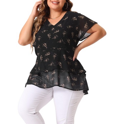 Agnes Orinda Women's Plus Size V Neck Short Sleeve Floral Print Tiered ...