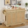 Finnhomy 55.3'' Rolling Kitchen Island with Storage, 30mm Wood Top, Rattan Doors, Drop Leaf & Towel Rack, Mobile Kitchen Cart - 2 of 4