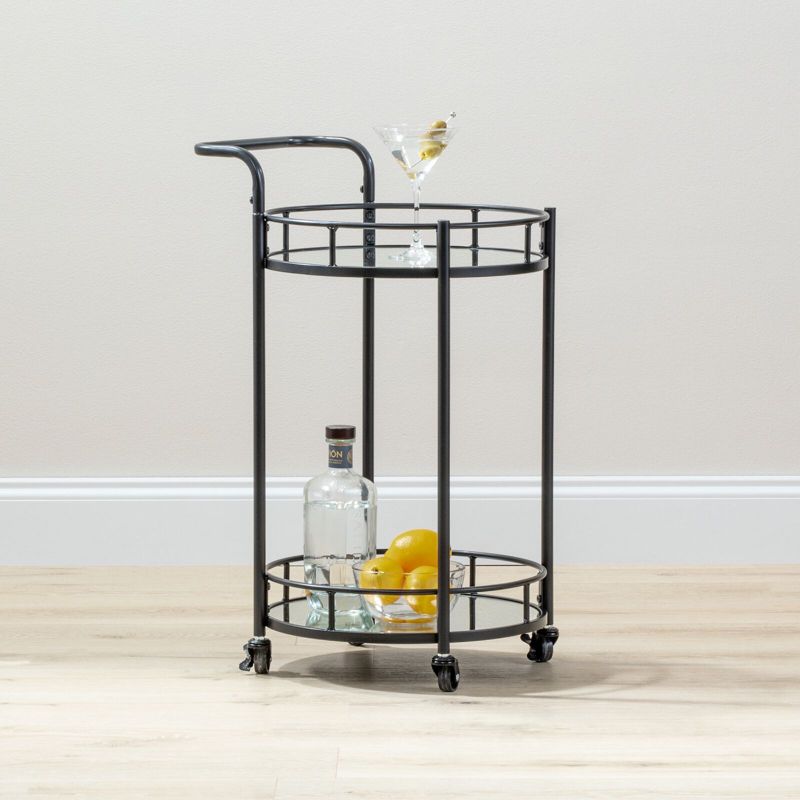 mDesign Metal Rolling Food and Beverage Bar Cart with Glass Shelves, 2 of 7